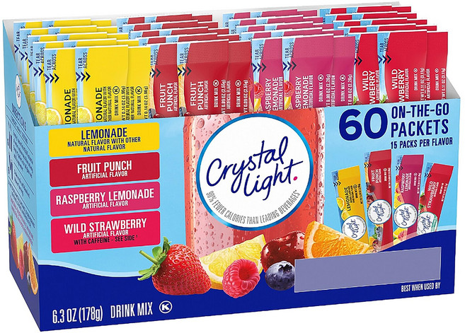 크리스탈 라이트 드링크 아이스티 믹스 버라이어티 팩 4가지 과일 맛 파우더 60개입, 1개