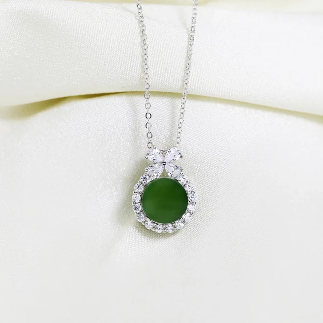 리즈타라 순은 천연 옥 에메르 목걸이