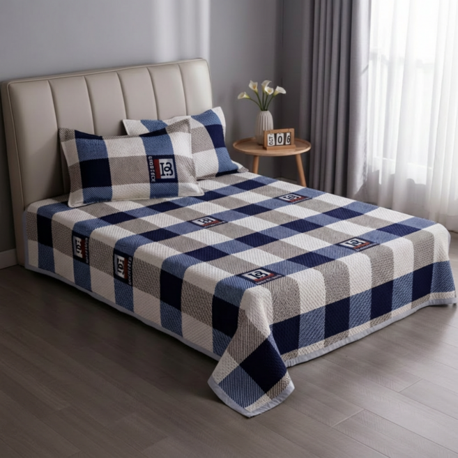 사계절 부드럽고 편하게 사용가능한 밀리지않는 양면 침대&다다미 패드/시트, 네모 체크