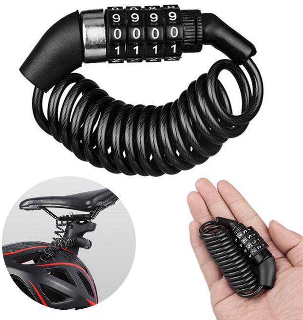 제이케이로 자전거 안장 잠금 미니 자물쇠 열쇠번호 번호키 1.5m, 1개, 블랙