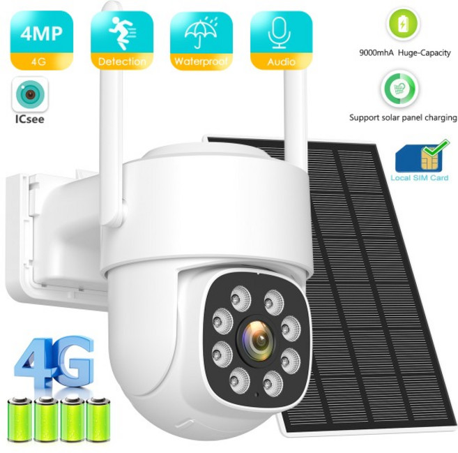 4MP 4G Sim 카드 카메라 듀얼 렌즈 듀얼 스크린 무선 WiFi 야외 감시 인간 감지 보안 보호 PTZ IP 카메라