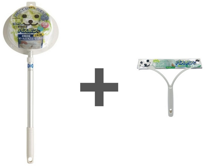 日本山崎 小海豹二代多功能風呂刷 浴室清潔組 伸縮桿刮水刀, 1個, 浴室清潔組(風呂刷+刮水刀), 白色