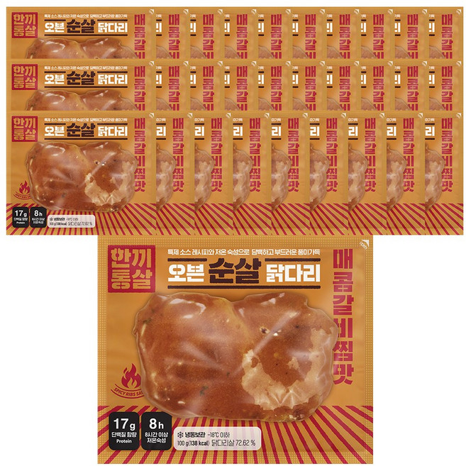 한끼통살 오븐 순살닭다리 매콤갈비찜맛 30개입, 30개, 100g