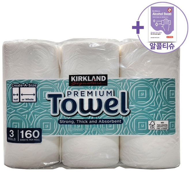 코스트코 커클랜드 키친타올 160매 X 3롤/6롤/12롤 택일 + 더메이런손소독제, 1개, 6개입, 커클랜드 키친타올 160매 X 6롤