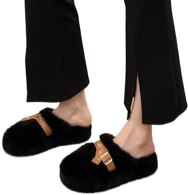 추동 여성 통굽 가방 퍼 슬리퍼 실내 집 미끄럼 방지 면슬리퍼 셀럽당 K1667-KR