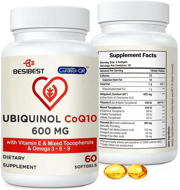Besibest 유비퀴놀 Ubiquinol CoQ10 코큐텐 600mg 60정, 1팩, 1개 - 쿠팡