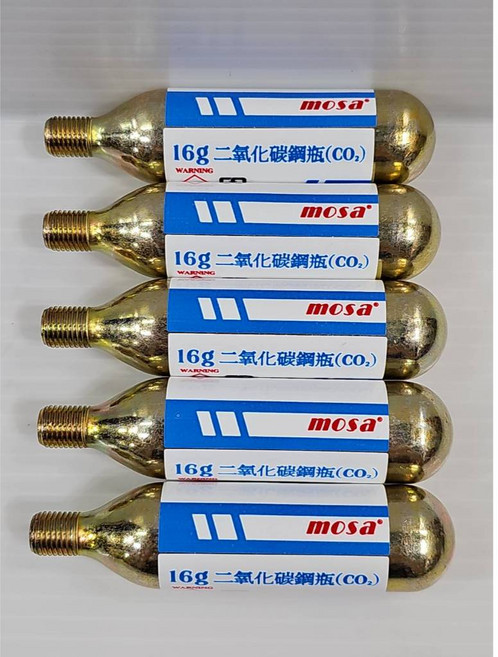 隔日 MOSA CO2 鋼瓶 16g 二氧化碳鋼瓶 CO2 有牙氣瓶 單車用鋼瓶 一般的充氣頭都可使用, 1個, mosa CO2 16g 有牙氣瓶*5