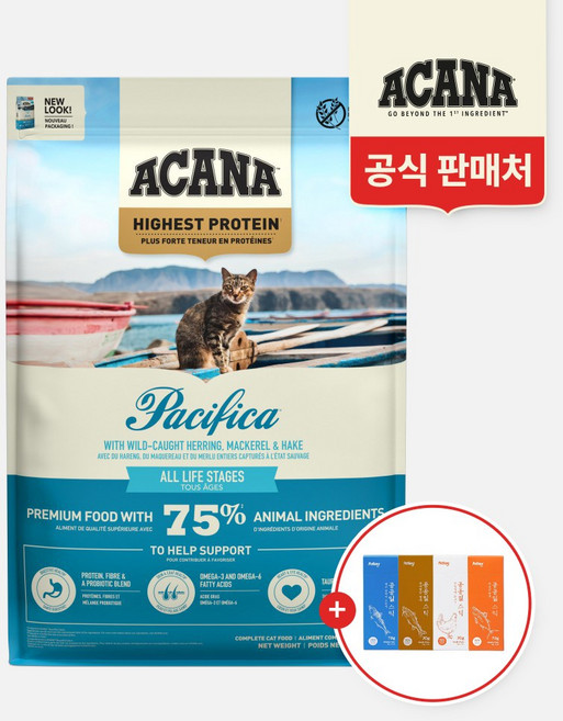 아카나 패시피카 캣 4.5kg+공공일스틱 콤보(참치+닭고기+명태+고등어), 1개, 4.5kg, 청어