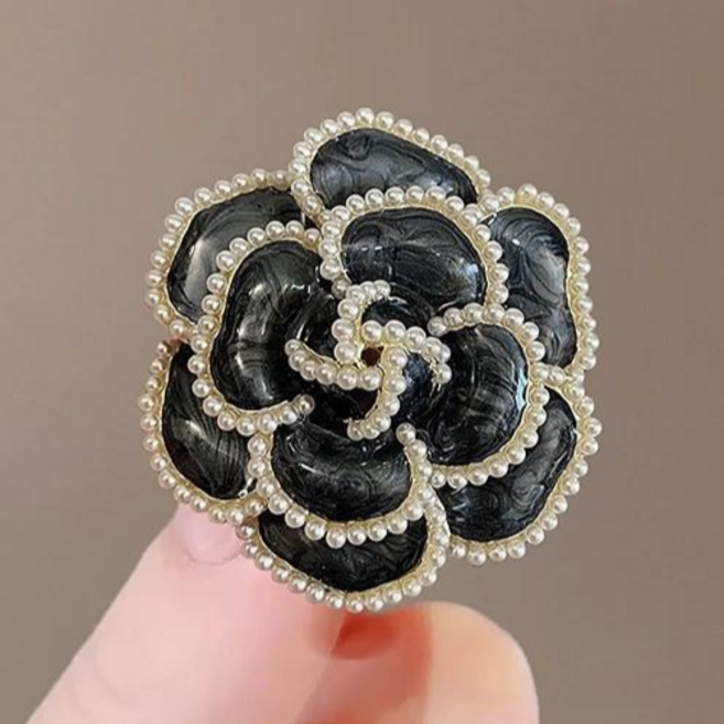셔빗 동백 까멜리아 로망스 블랙 브로치 정장 코사지