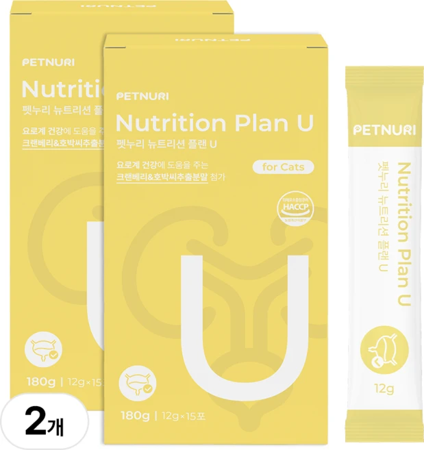 펫누리 고양이 영양제 방광염 요로결석 신장 비뇨 스틱 간식 뉴트리션플랜U, 2박스, 180g - 쿠팡