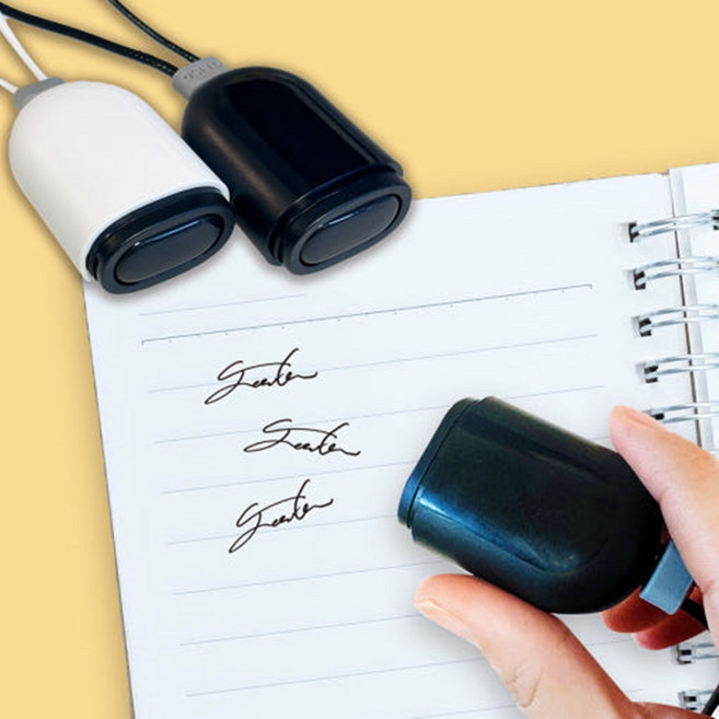 서명도장 네임스탬프 손글씨 싸인 이름 서명 사무용 만년 스탬프, 1개, 선명한 유성/블랙/기본(화이트 37x13mm)