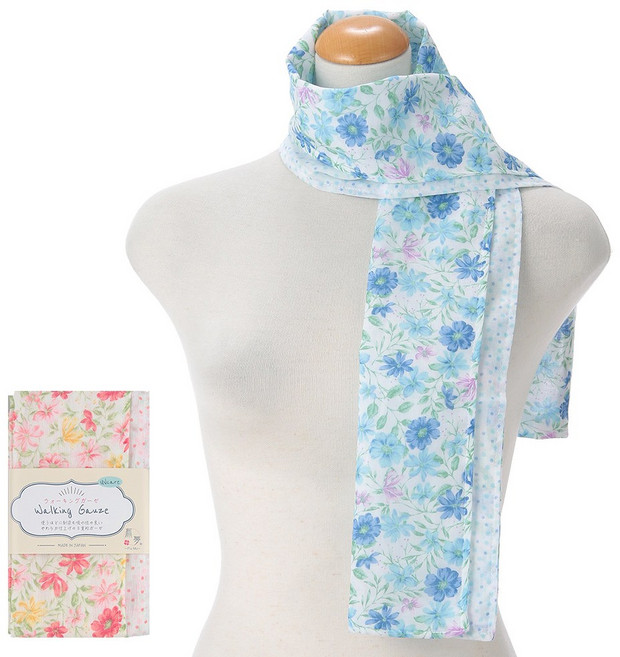 일본 3중 거즈 면 수건 운동수건 흡수성 뛰어난 UV차단 긴 목수건, 플라워(핑크), 1개