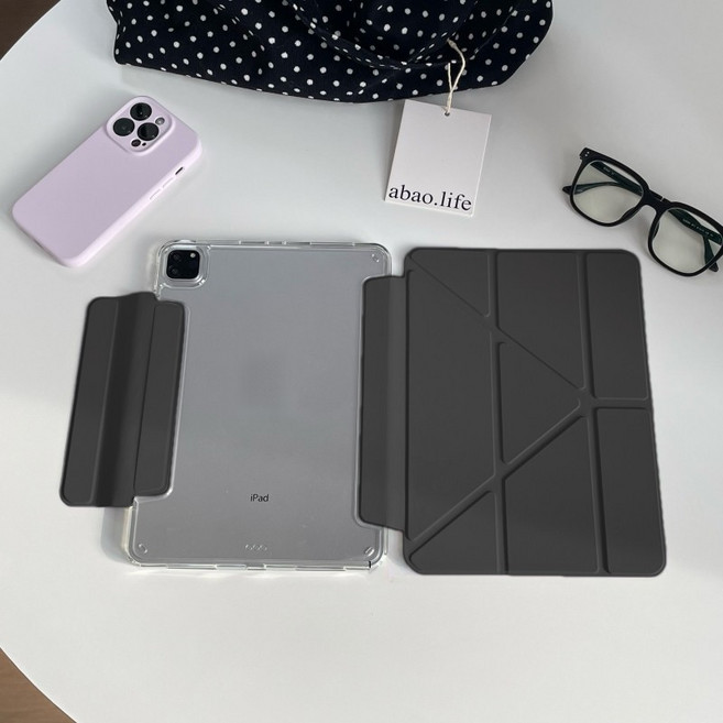 平板保護殼 Y折變形皮套 保護套 適用於 iPad 11 10 9 8 7 代 Air M2 Pro 輕薄多角度支撐, 1個, 黑色,Air 第4/5代｜10.9吋, 黑色