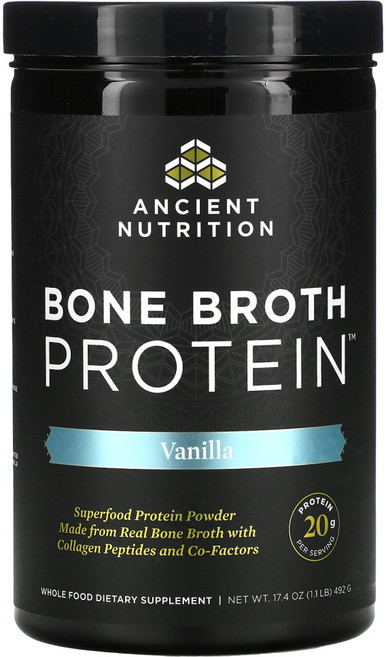 Ancient Nutrition Bone Broth Protein Vanilla 에인션트뉴트리션 본 브로스 프로틴 바닐라 17.4oz/492g, 1개, 492g