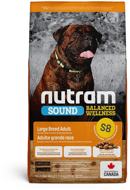 Nutram 紐頓 IDEAL SOLUTION SUPPORT 犬飼料, 1個, 紐頓 S8大型成犬雞肉蘋果 11.4kg