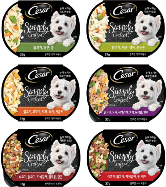 시저 심플리 크래프티드 강아지캔 건강한 보완식, 6개, 37g, 6종 혼합맛