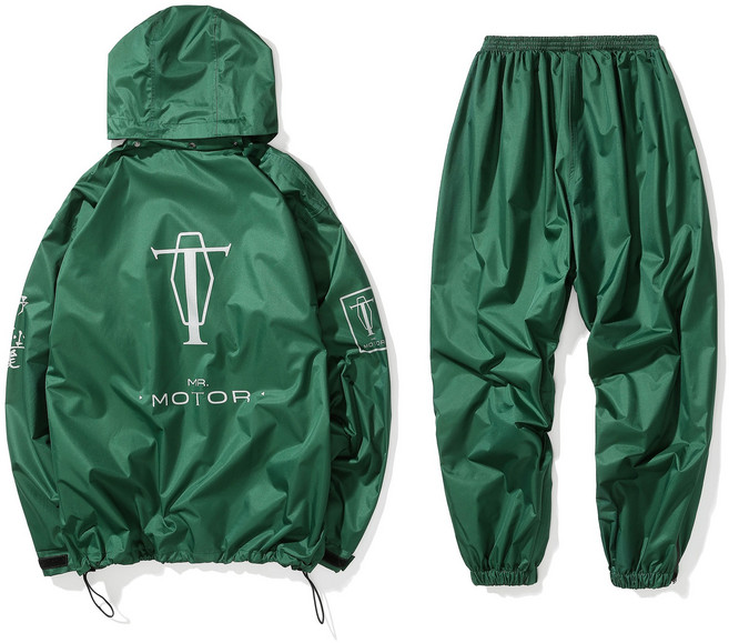 COUYOR 남성 방수 우비 패션 우의 상하의 세트, 그린