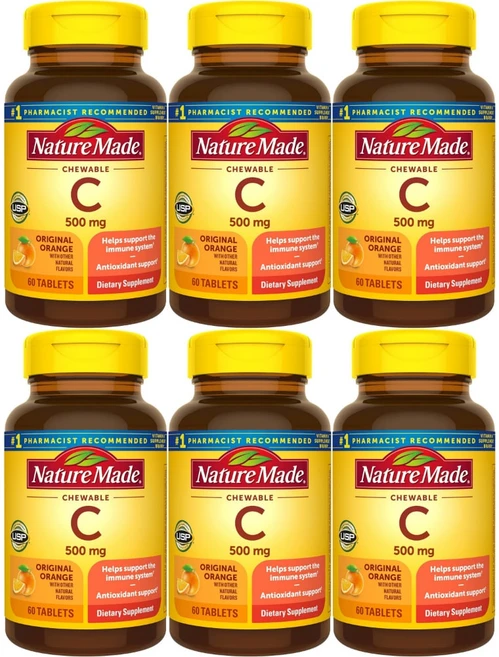 네이쳐메이드 C 츄어블 오렌지 500mg 60정, 6개 - 쿠팡