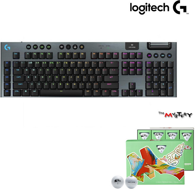 로지텍코리아 (정품) 로지텍G G915 X LIGHTSPEED 무선 게이밍 키보드 풀키 풀배열 (골프공 12구 포함), 갈축, G915 X (골프공 2피스 유광 화이트), 블랙