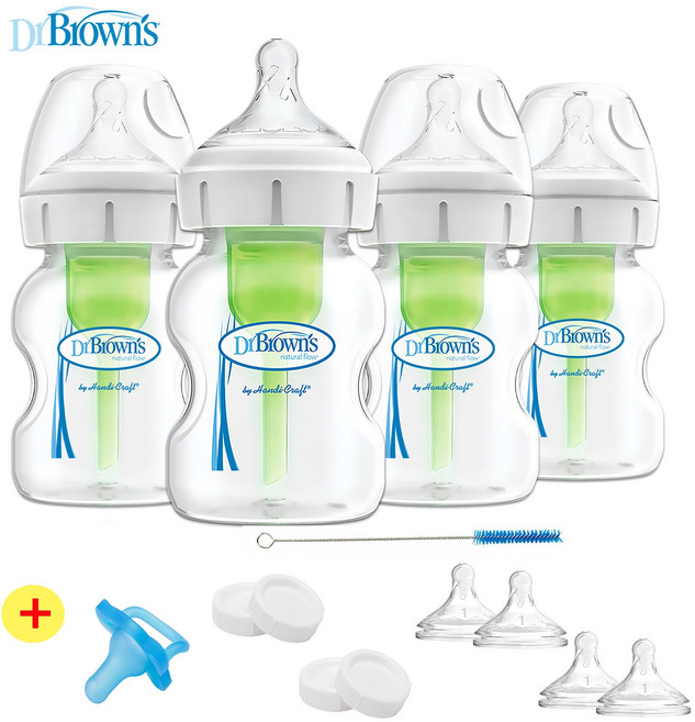닥터브라운 P단계 와이드넥 150ml 젖병 4P(젖꼭지1단계4개+노리개젖꼭지1개+젖병마개4개 추가증정), P단계(이른둥이_출산직후용), 1개