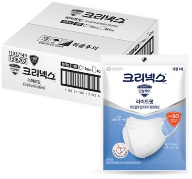 크리넥스 입체형 마스크 대형 KF80, 1개입, 80개, WHITE