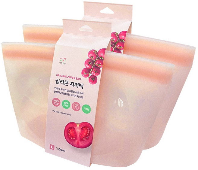 생활애담 플래티넘 실리콘 지퍼백 핑크, 1500ml *2p, 1세트