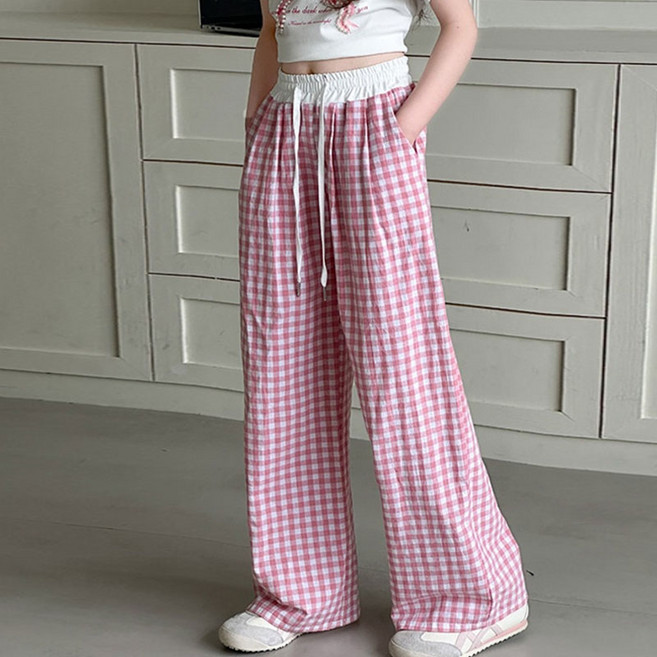 에이비프 아동용 화이트 허리라인 체크바지