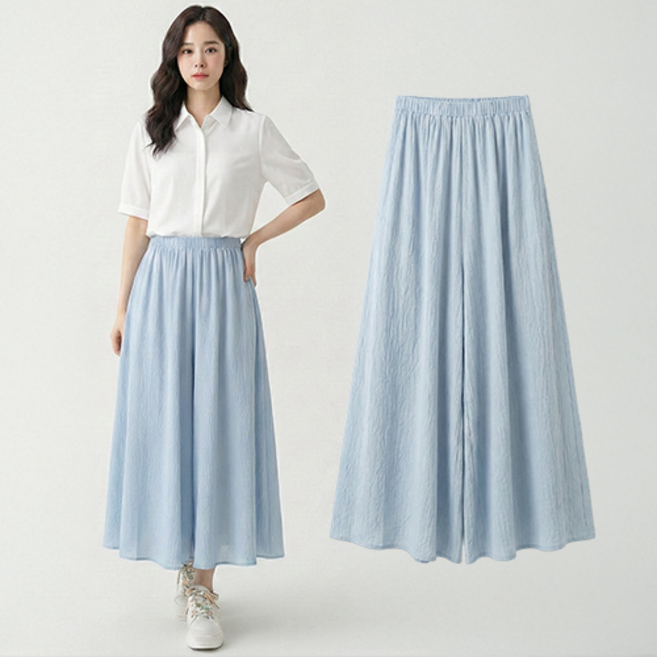 데일로엔 여성 치마바지 밴딩 플레어 와이드 롱 팬츠