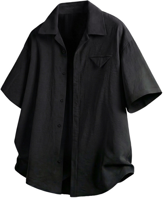 【垂感透氣】古巴領襯衫 亞麻襯衫 短袖襯衫 休閒襯衫 男士襯衫 夏季薄款 寬鬆版型 純色百搭 商務休閒度假