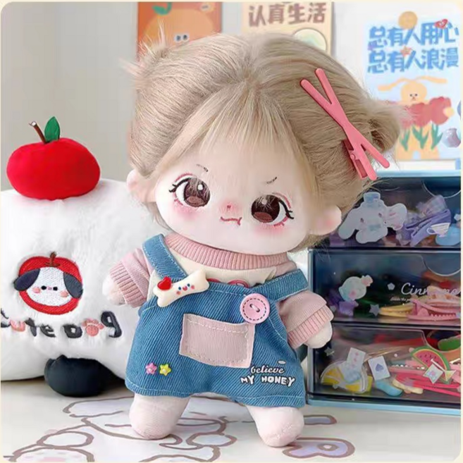 모카돌 20cm 솜인형옷 하트 멜빵 맨투맨, 핑크, 1개