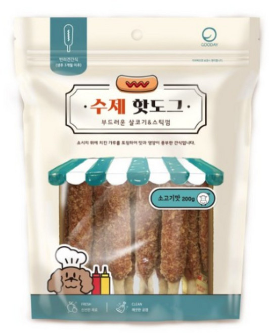 굿데이 강아지 수제 핫도그 간식, 소고기, 200g, 2개