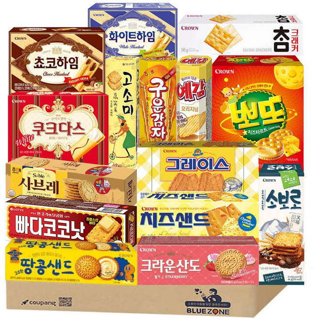 곽과자 15개입 A세트 (빠다코코낫+고소미+사브레+땅콩샌드+소보로+참크래커+크라운산도딸기+치즈샌드+쵸코하임+화이트하임+쿠크다스화이트+구운감자+예감+그레이스+뽀또치즈)