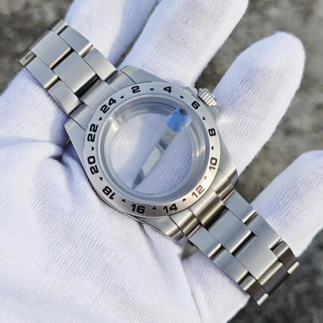 호환 MOD Tandorio 39mm 실버 사파이어 크리스탈 유리 200m 방수 다이버 남성용 시계 케이스 Explorer II NH34 NH35 N36 ETA2824 이동, [02] Fit NH34 NH35 NH36, [05] A Glass Cyclops