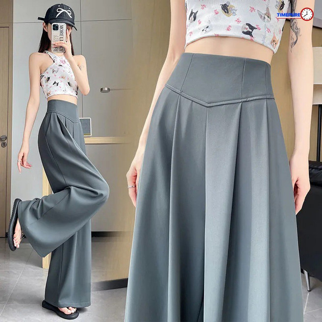 봄 여름 여성 하이웨이스트 바지 슬랙스 통풍성 루즈핏 드레이프 와이드 플레어 롱 팬츠