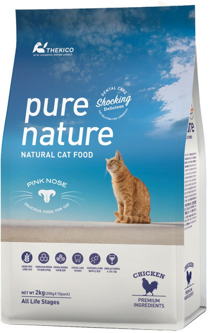 더키코 퓨어네이쳐 캣 고양이사료 치킨 연어+캣 덴탈 스낵 사은품, 2kg, 닭, 1개