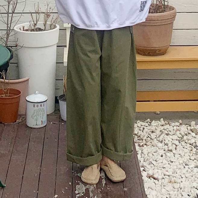 애플망고옷장 빅사이즈 비죠스냅 와이드 면 밴딩 팬츠 오버핏 여성 긴바지