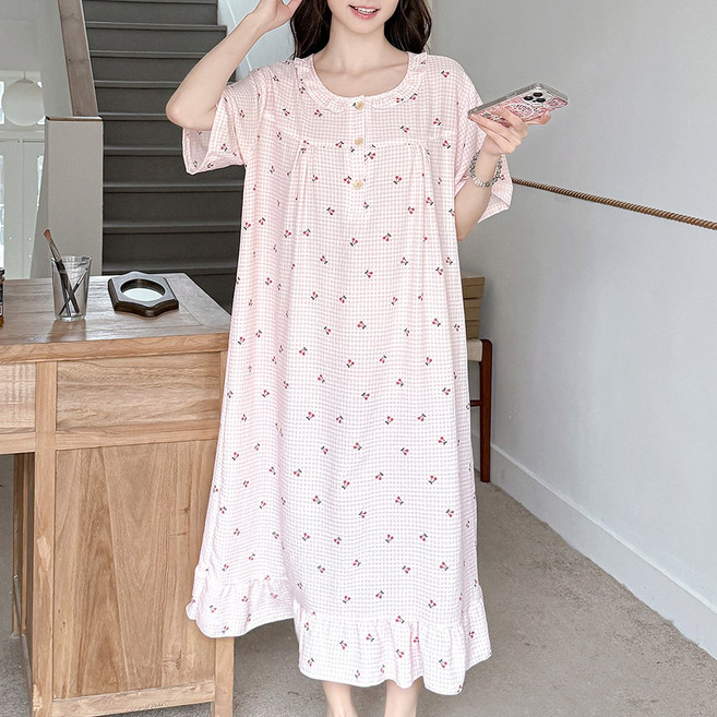 엘라운지 루즈핏 프릴 요루 반팔 원피스 잠옷