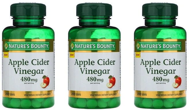 Nature's Bounty Apple Cider Vinegar 240mg 네이쳐스 바운티 애플사이다비니거 240mg 200정 3병 - 쿠팡