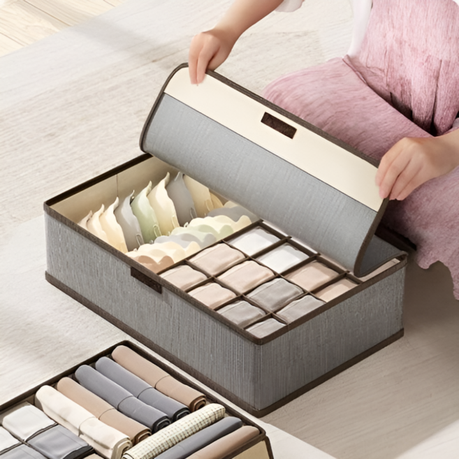 커버형 칸막이 속옷 양말 보관함, 그레이, 1세트
