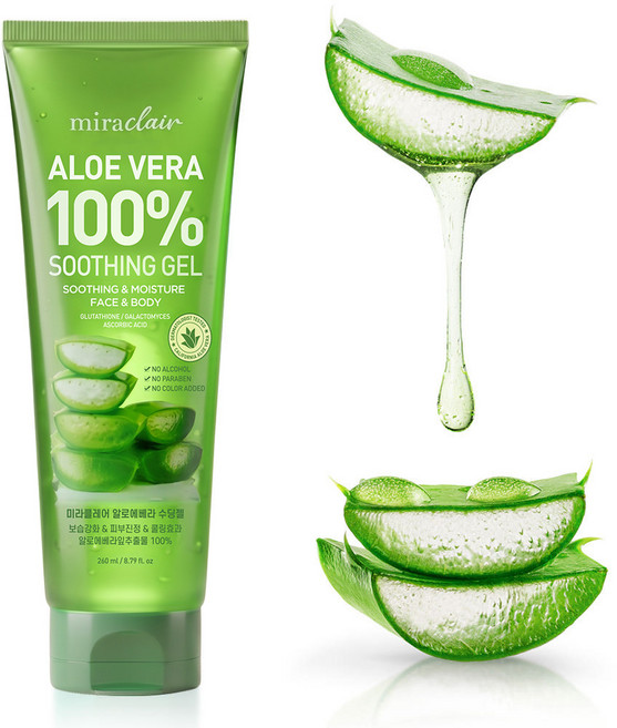 미라클레어 알로에베라 순도100% 무알콜 수딩젤 수분가득, 1개, 260ml