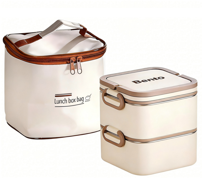 laderive 스텐 보온 2단 도시락통 야영 직장인 전자렌지, 1개, 흰색