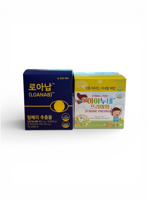 코메틱스 눈영양제 키즈 성인 가족 눈건강 근시억제 아이누네프리미엄 30포 1개월분 + 안압하강 로아납 60정 1개월분, 36g, 2개