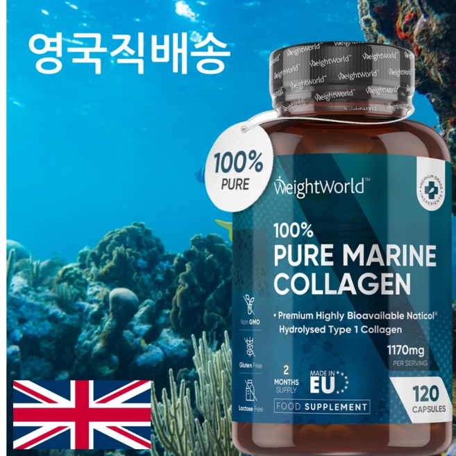 100% 순수 해양 콜라겐 피부 모발 관절 효능 1170mg 120정 1병, 1개 - 쿠팡