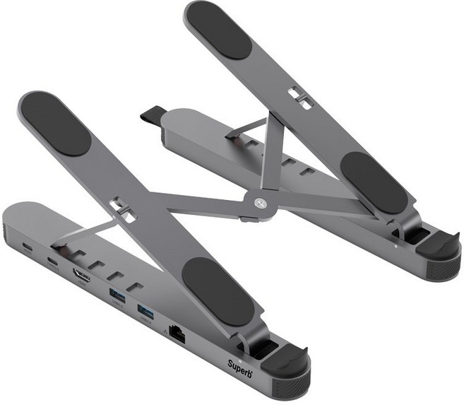 한성컴퓨터 Superb X Hub 6in1 멀티허브 노트북 스탠드 (4K HDMI 지원 고속충전 접이식), 1개, 그레이
