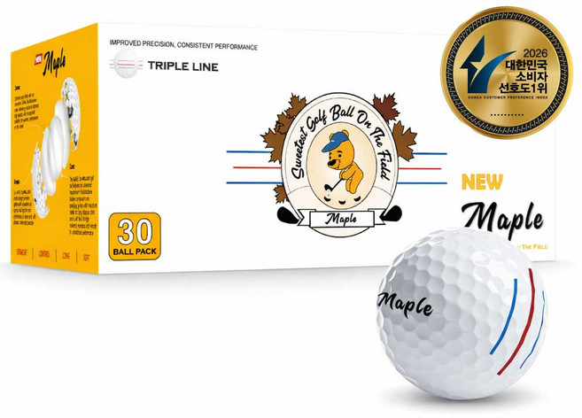 메이플 삼선 골프공 30구 1세트 비거리 퍼팅라인 Maple, 화이트, 1박스, 30개입