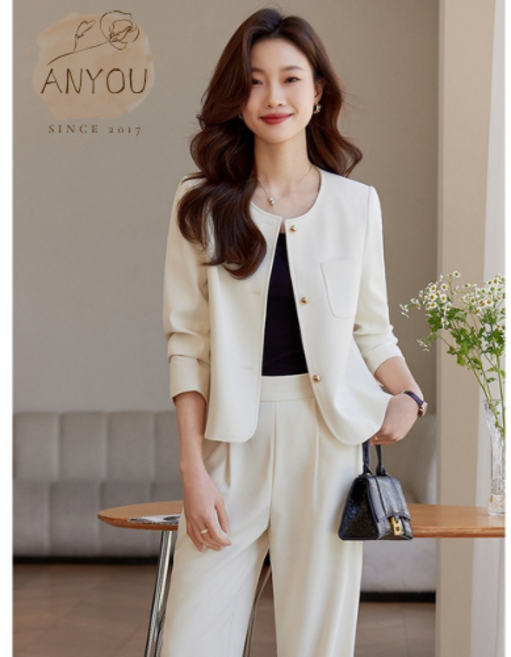 ANYOU 여성 봄 여름 정장 세트 직장인 키작녀 투피스 빅사이즈 슬림핏 면접 정장