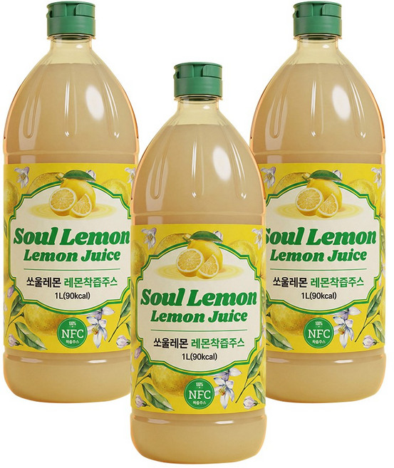 쏘울레몬 100% NFC 레몬착즙주스, 3개, 1L