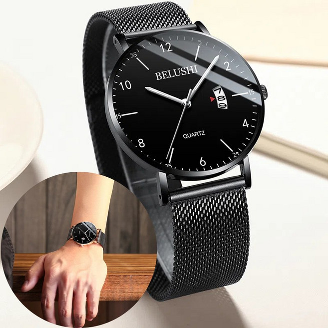 40000KM 남성시계 야광 빅사이즈 방수 손목시계 메탈 밴드 패션 날짜 손목시계