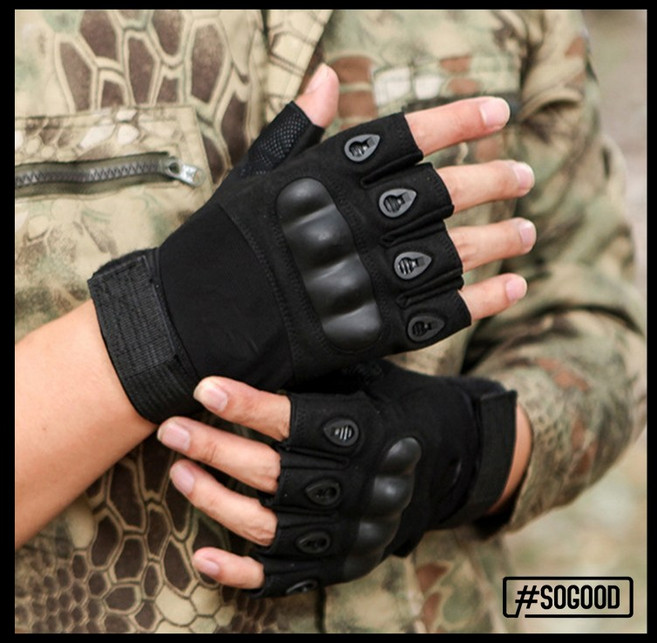 戰術手套 騎車手套 防風手套 工作手套 射擊手套 硬殼手套 重機手套 防摔手套, 半指-黑,XL, 1個