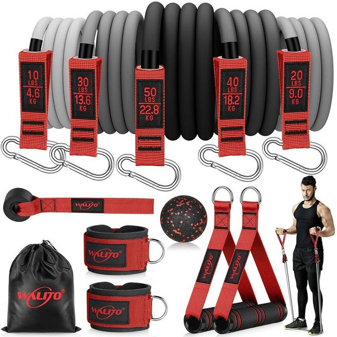 왈리토 저항 밴드 세트 - 훈련 물리 근육 요가 홈 운동 헬스장을 위한 손잡이 도어 앵커 다리 발목 스트랩이 있는 운동, 68kg(150파운드), 150LBS
